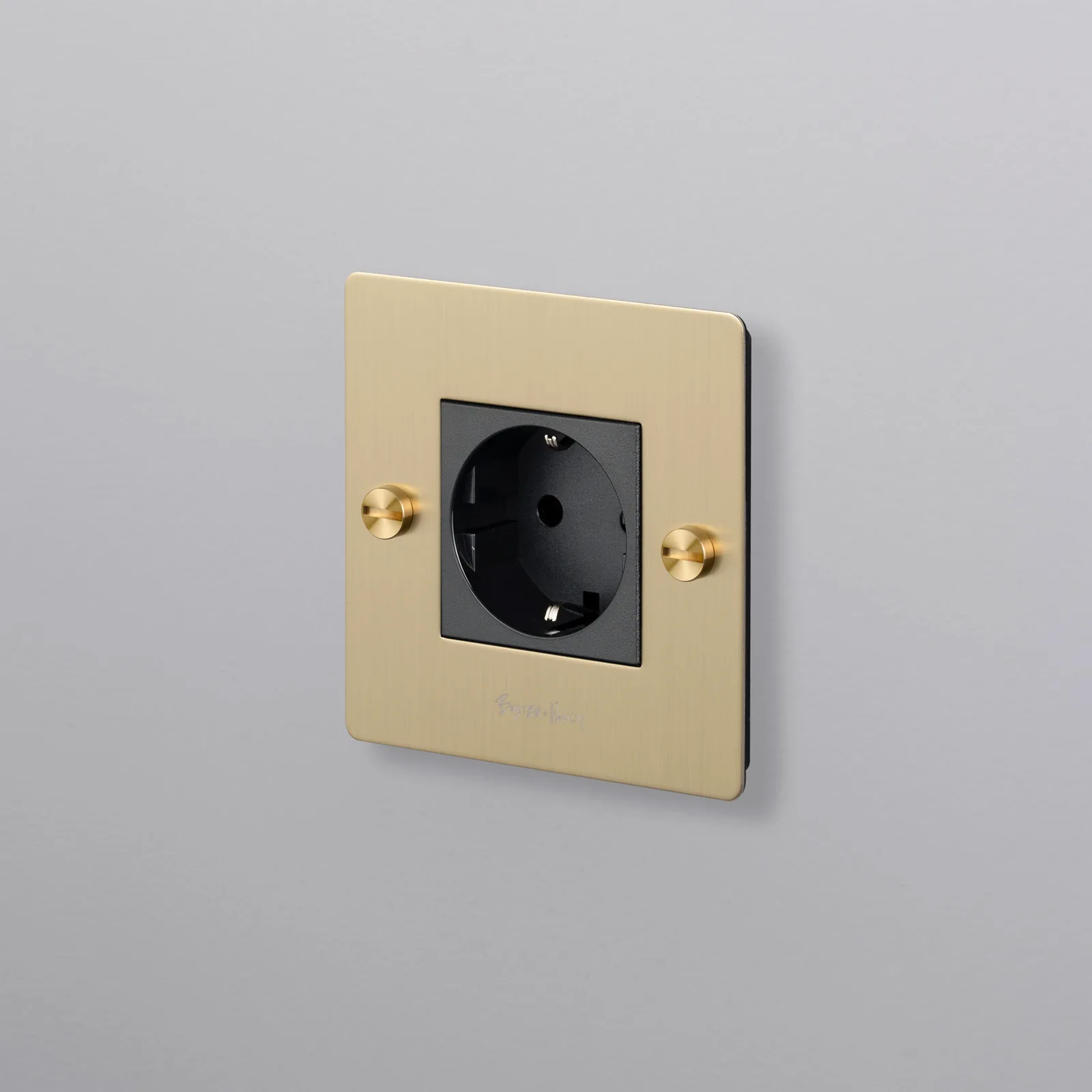 1G socket, Schuko type F, Cross, with logo, Brass