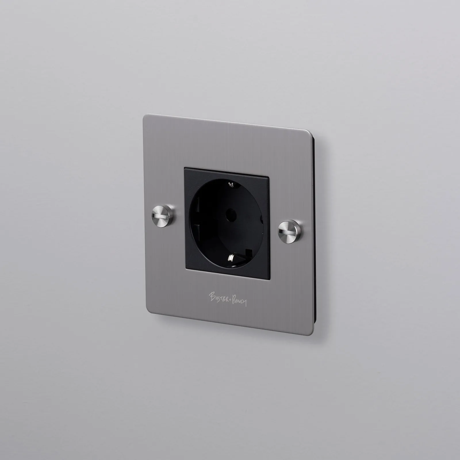 1G socket, Schuko type F, Cross, with logo, Steel
