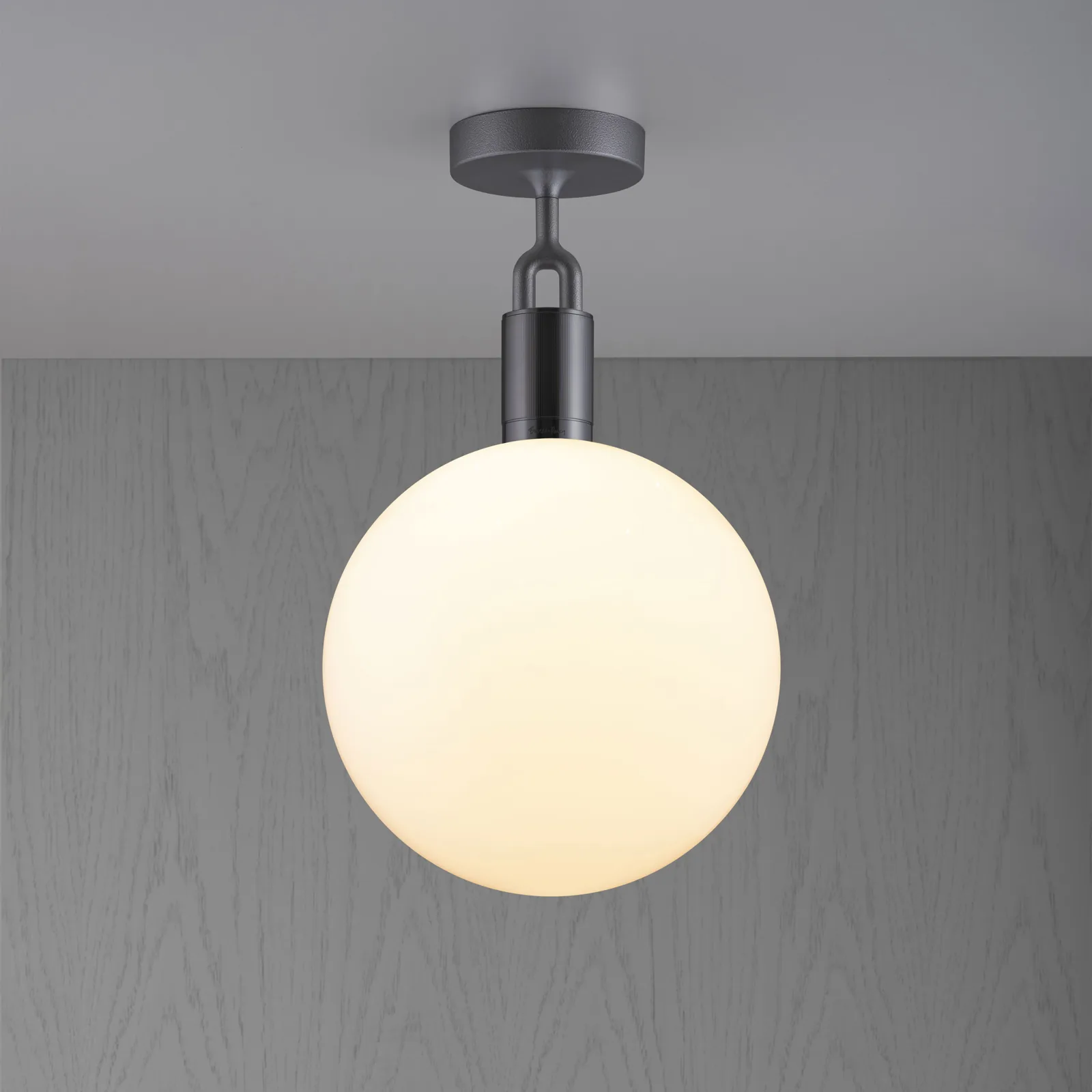 Forked ceiling, Linear, globe, large, Gun Metal / Opal