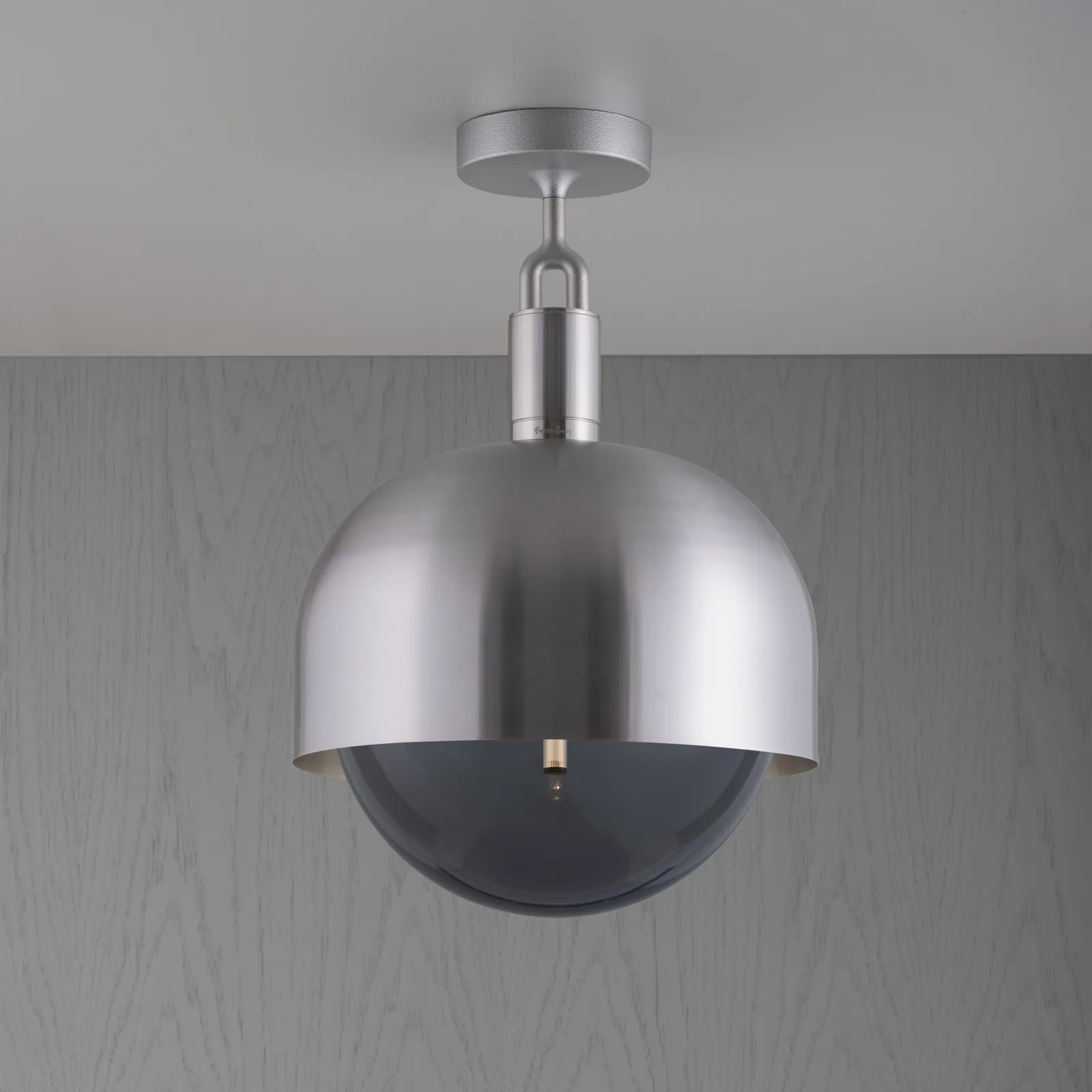 Forked ceiling, Linear, globe, large, Steel / Smoked