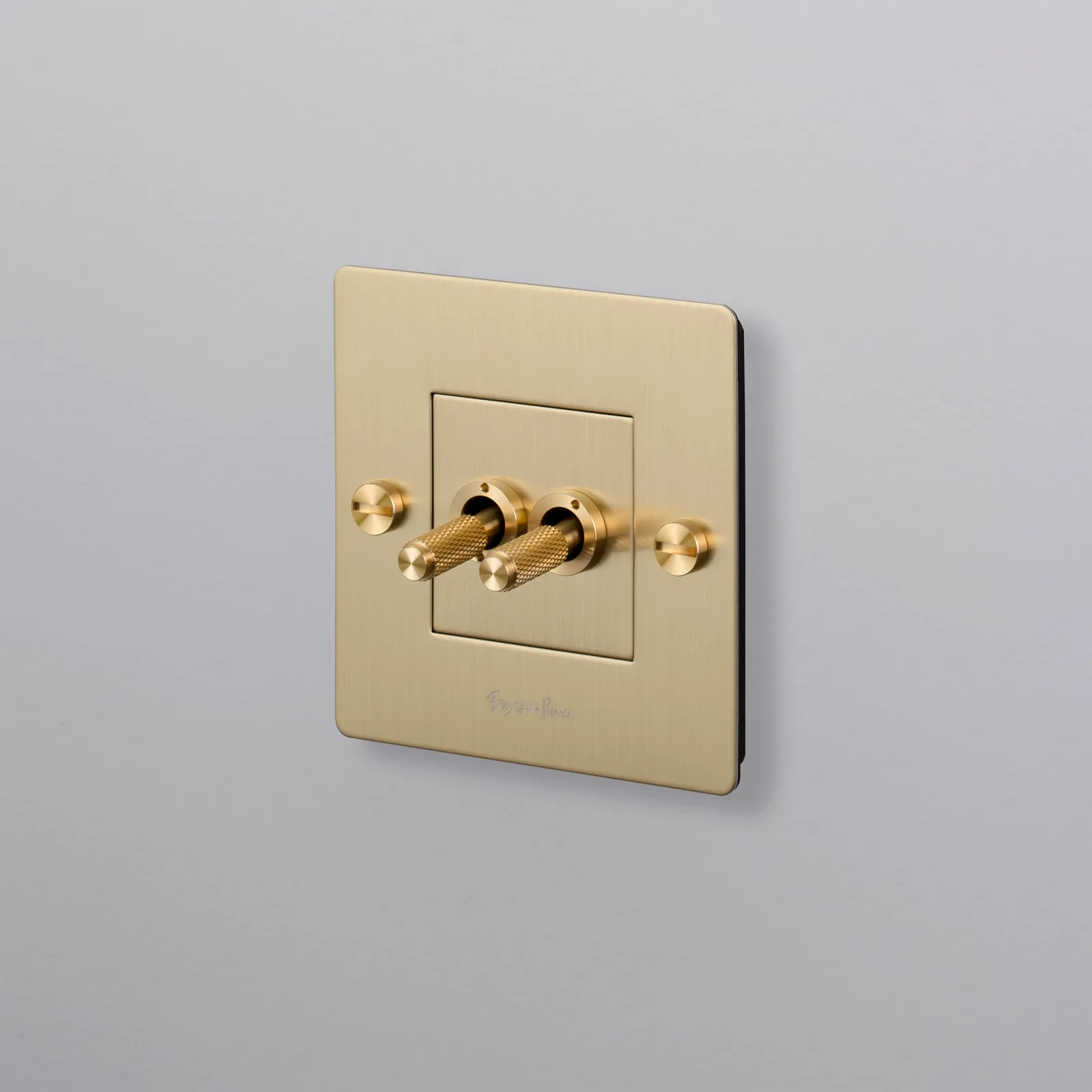 1G double toggle switch, Cross, with logo, Brass