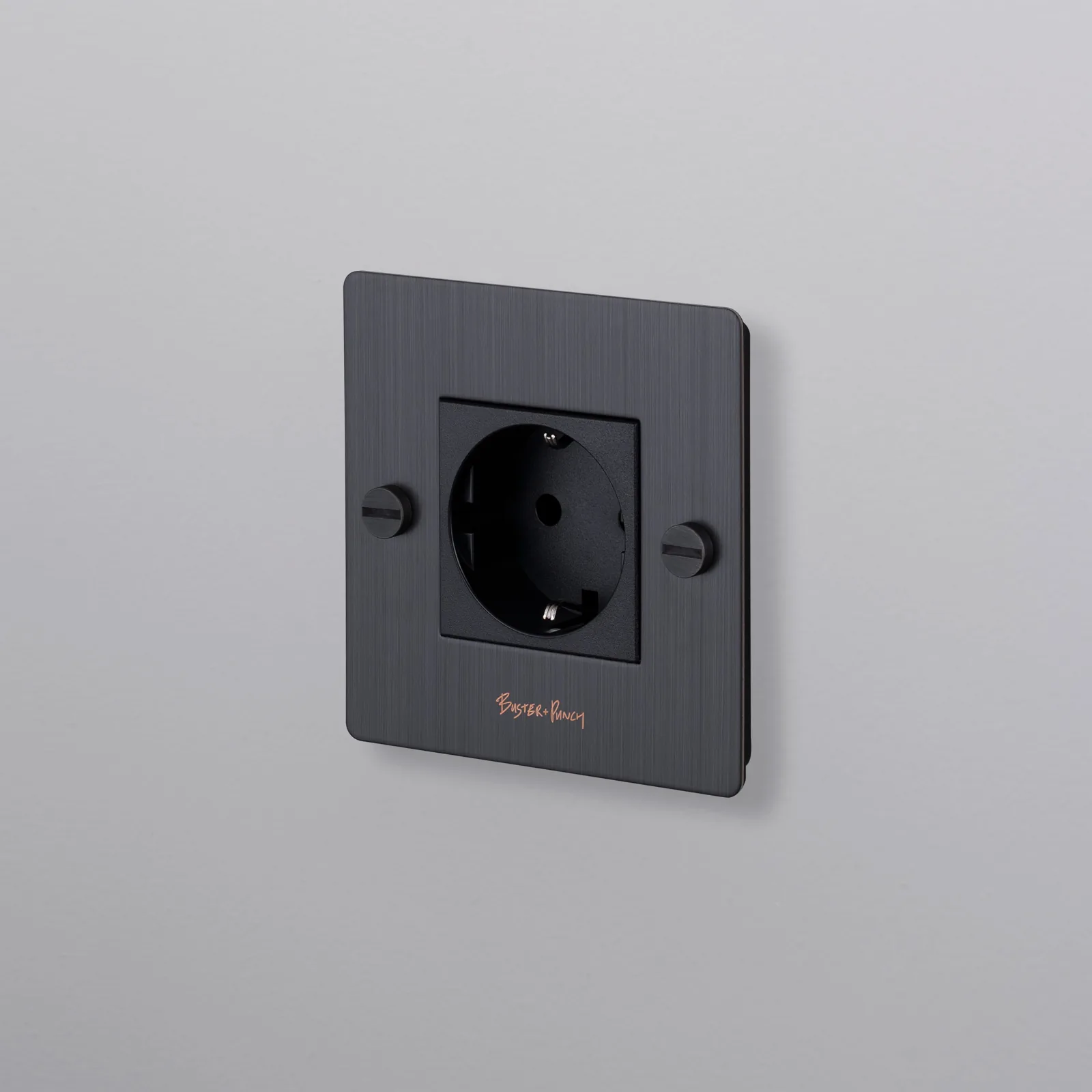 1G socket, Schuko type F, Cross, with logo, Smoked Bronze