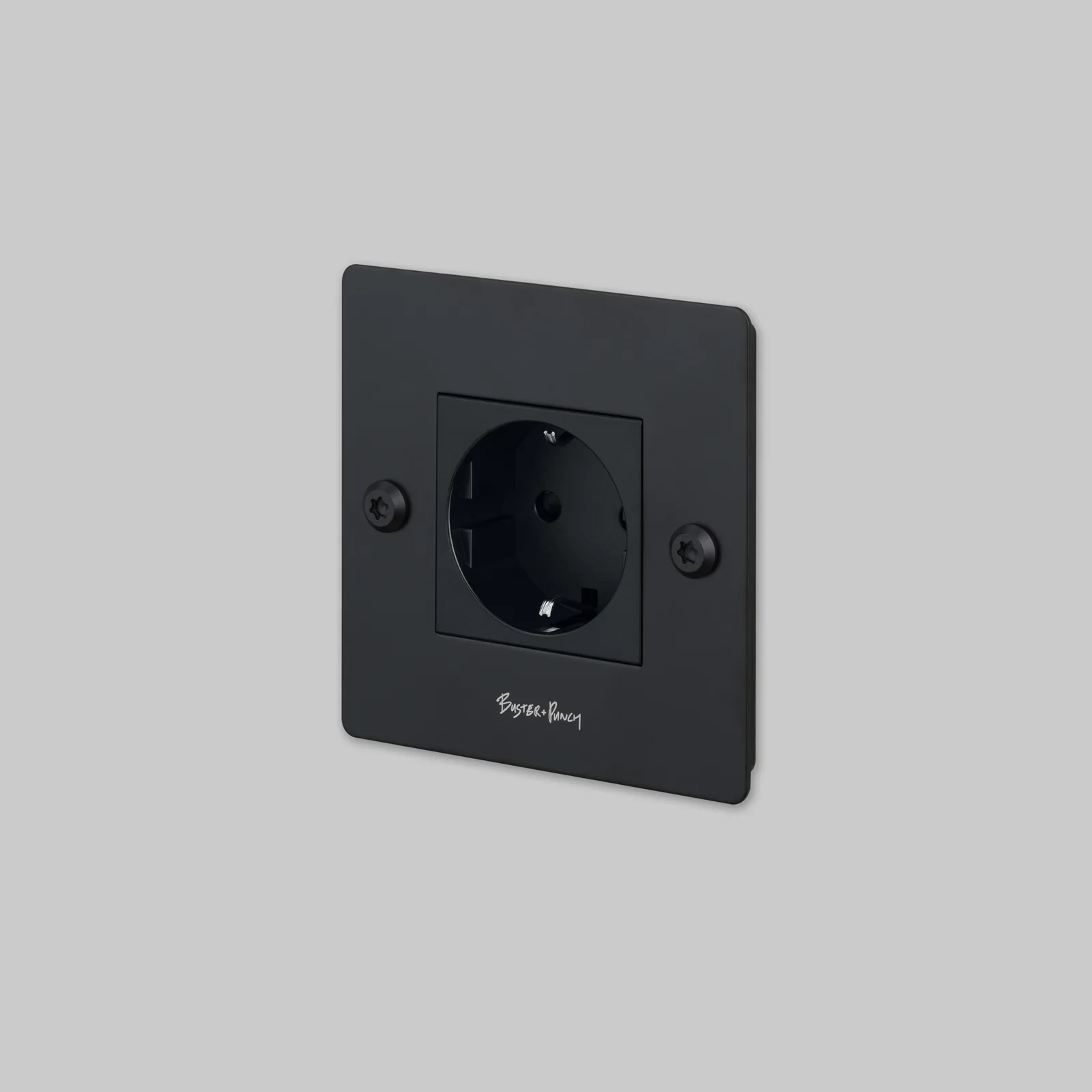 1G socket, Schuko type F, Linear, with logo, Black