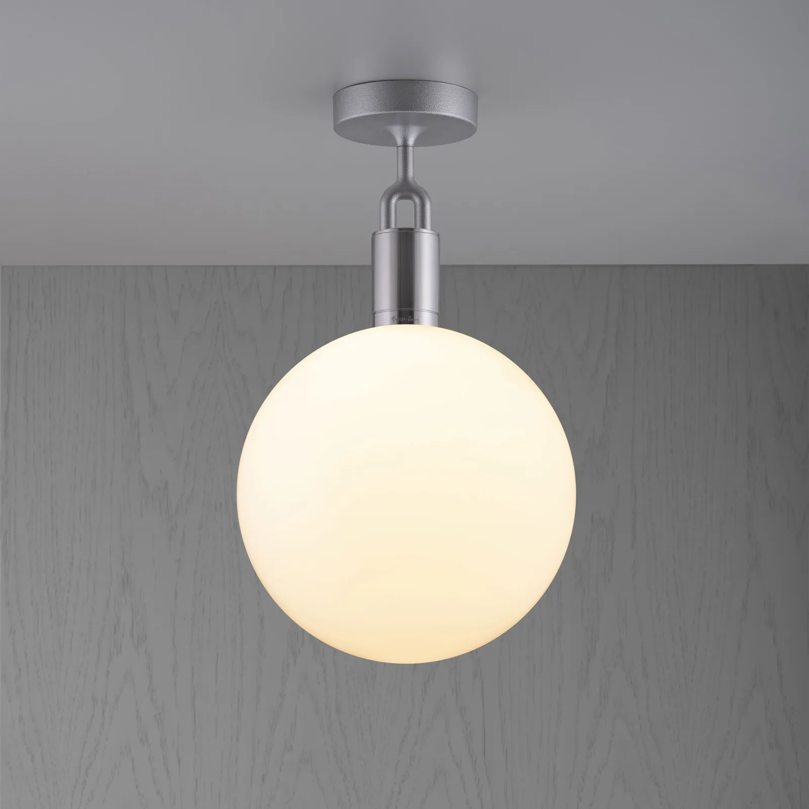 Forked ceiling, Linear, globe, large, Steel / Opal