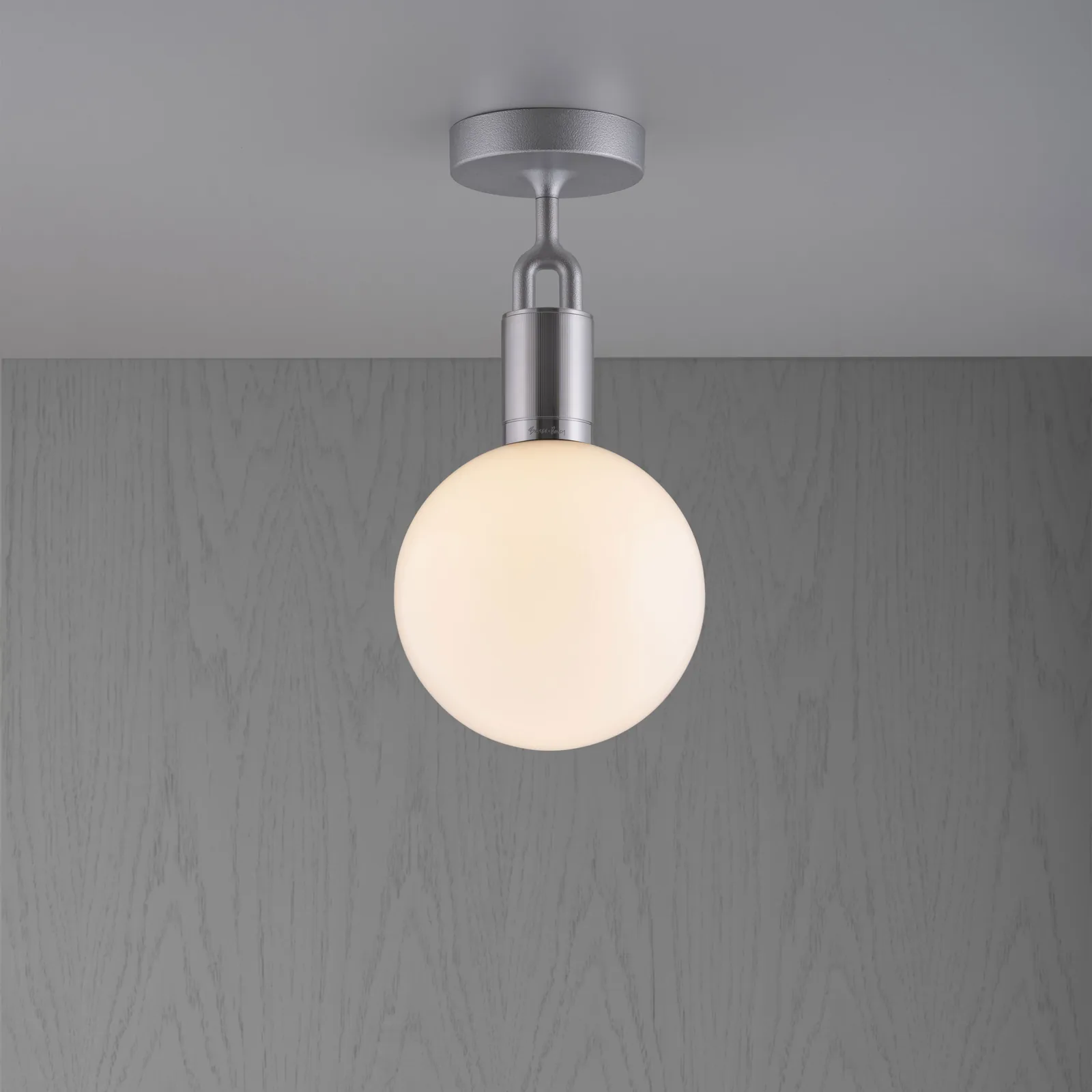 Forked ceiling, Linear, globe, medium, Steel / Opal