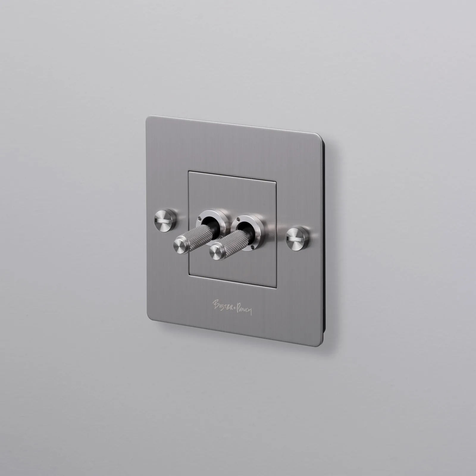 1G double toggle switch, Cross, without logo, Steel