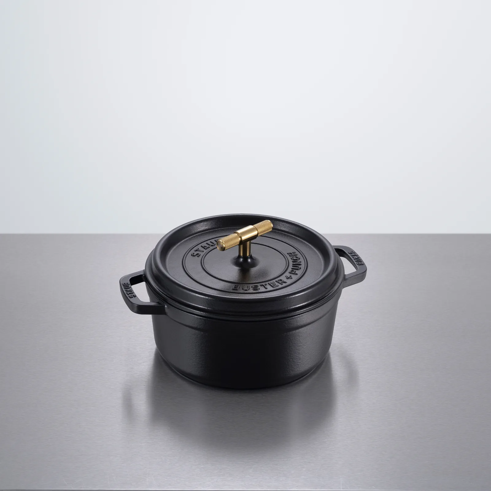 Cocotte, 9.45" 24cm, Cross, Staub, Black / Brass
