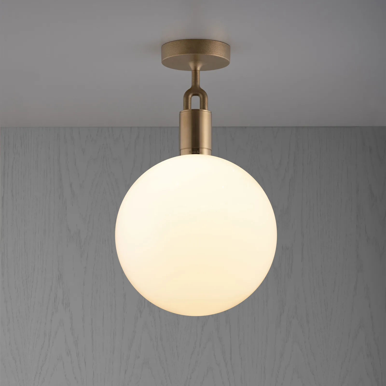 Forked ceiling, Linear, globe, large, Brass / Opal
