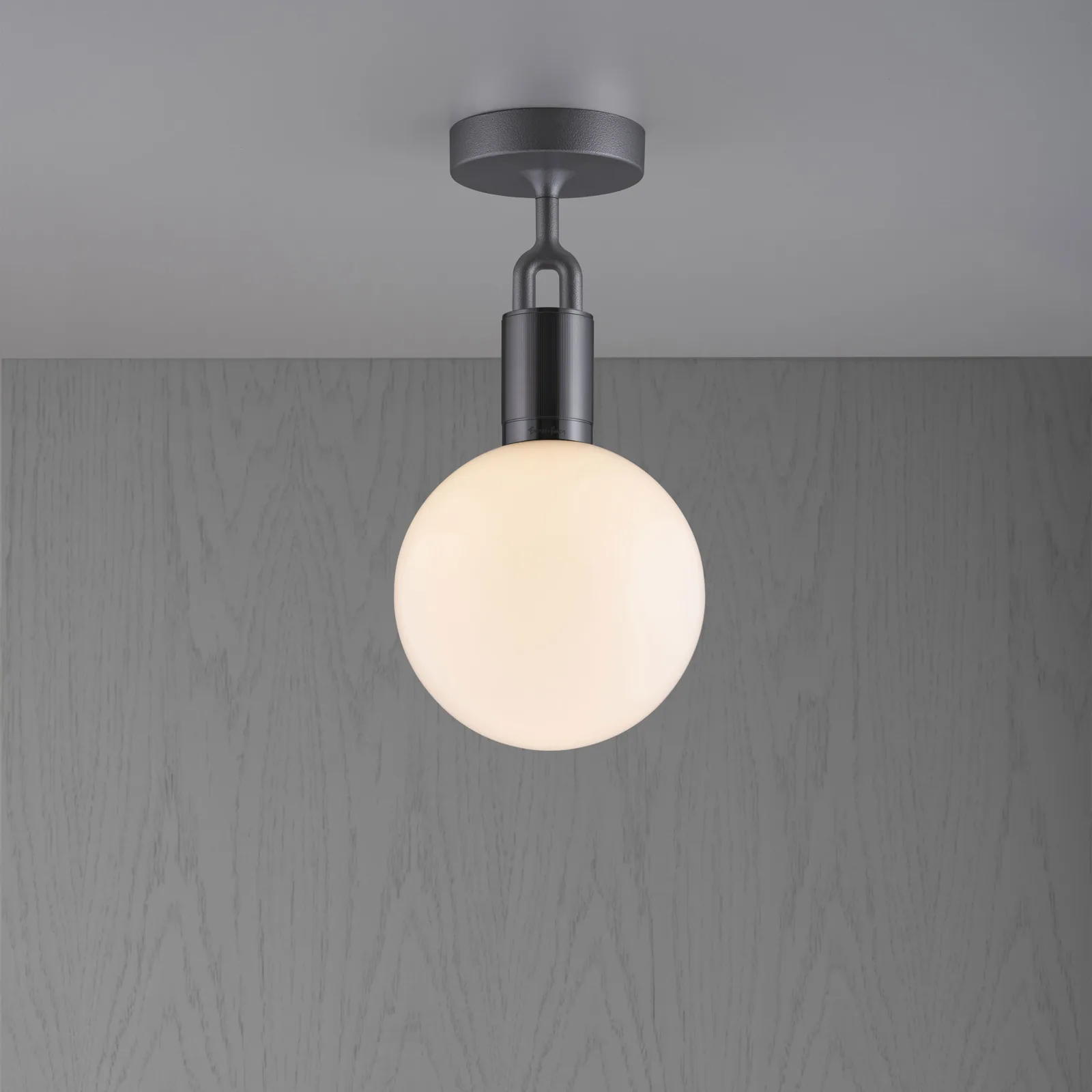 Forked ceiling, Linear, globe, medium, Gun Metal / Opal
