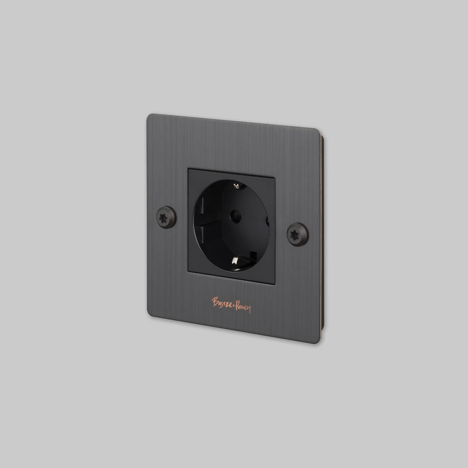 1G socket, Schuko type F, Linear, with logo, Smoked Bronze